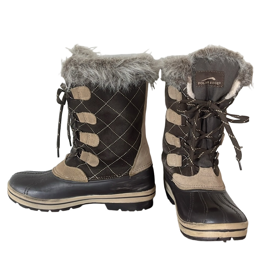 Polar Edge Thinsulate Faux Fur Winter Snow Boots Brown Suede Leather Size 9 - Picture 4 of 17